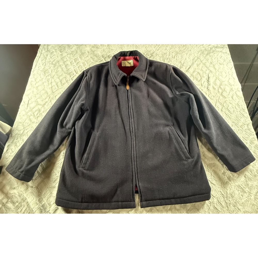 VTG WOMEN'S LL BEAN DARK NAVY BLUE WOOL ZIP-UP JACKET! COTTON LINING! USA! LARGE